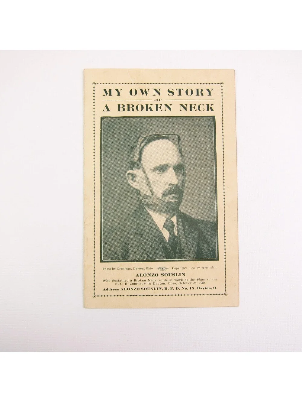 Antique 1906 Pamphlet Alonzo Souslin My Story of a Broken Neck NCR Dayton Ohio